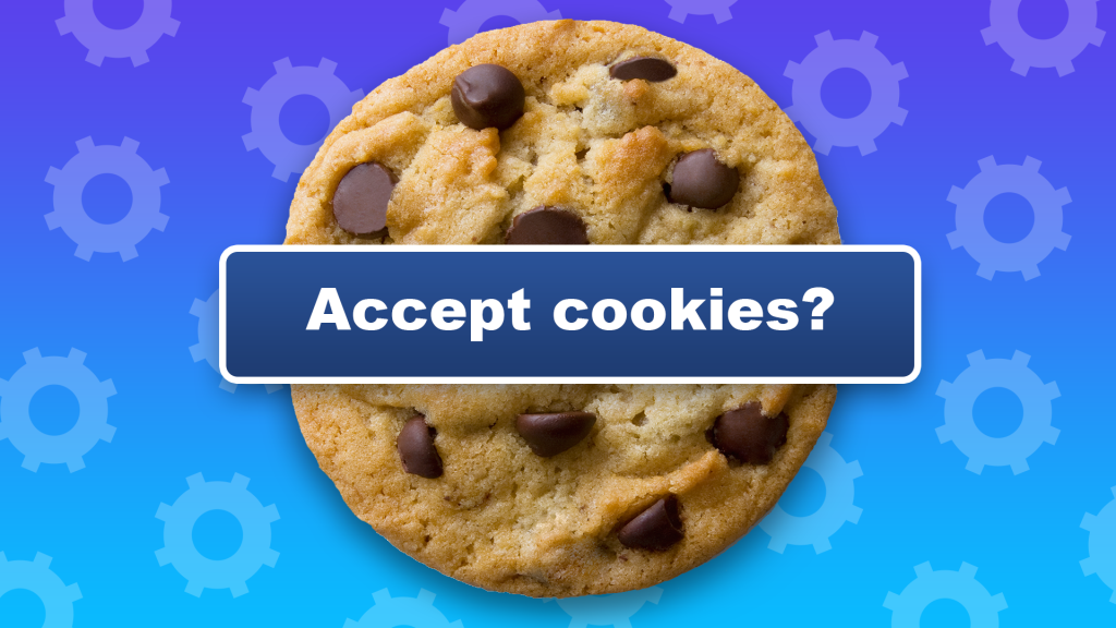 a picture with blue back and a cookie with a badge with accept cookies on it
