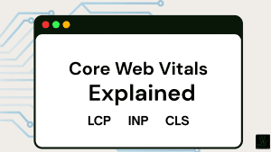 Featured image for blog post titled Core Web Vitals Explained, showing LCP, INP, and CLS inside a browser window graphic